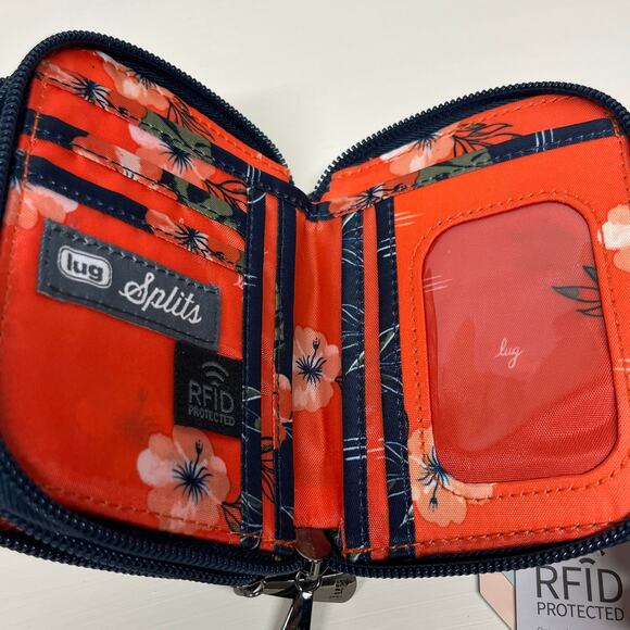 Lug Splits Compact RFID Wallet Aloha Navy Double Zip Accordion New - Picture 5 of 6